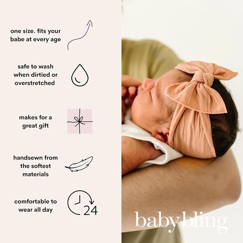 Baby Bling Bows - Newborn to Little Baby Girl Bows, 2 Pack Nylon Super Soft Stretchy Knot Toddler Headbands, Perfect Hair Accessories Head Bands for Infant Kids(Pink & White) in Saudi Arabia