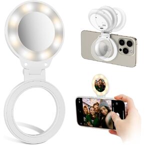 Strong Magnetic Cell Phone Selfie Light, Compact Phone Light with Adjusted 3 Light Modes/3 Level Brightness/Built-in Convex Mirror, Rechargeable LED Ring Light Fill Light for Selfies & Live Streaming