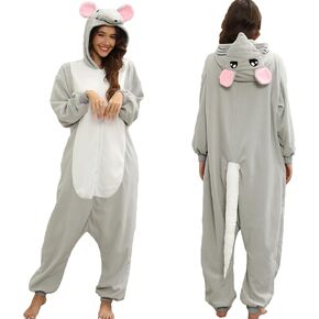 Adult Mouse Costume Rat Onesie Animal Pajamas Mouse Halloween Costumes Cartoon Cosplay Sleepwear for Women Men
