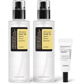 COSRX Glass Skin Starter Set, Advanced Snail 96 Mucin Power Essence (1.69 fl.oz*2) & Retinol 0.1 Cream Mini (0.1 oz), Daily Hydrating & Firming Skincare Kit for Beginners, Gift Set, Korean Skincare