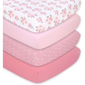 The Peanutshell Fitted Crib Sheets Set, Unisex 4 Pack, Grey Elephant, White & Green in Saudi Arabia