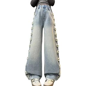 Kids Girls' Casual Wide Leg Baggy Ripped Jeans Cool Loose Fit Distressed Denim Pants Size 5-14 Years
