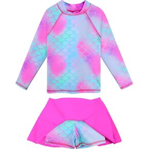 BAOHULU Girl's Two-Piece Long Sleeve Swimsuits UPF50+ Rash Guard Kids Bathing Suit