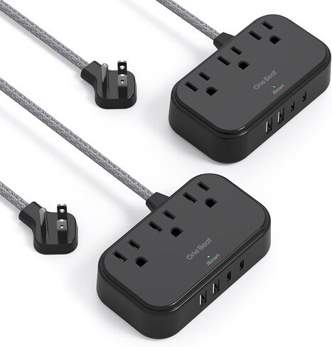 2 Pack Cruise Essentials, 5 Ft Flat Extension Cord, 3 Outlets 4 USB Ports(2 USB C) Flat Plug Power Strip, USB Charging Station with Non Surge Protector for Cruise Ship, Travel, Dorm Room Essentials in Saudi Arabia