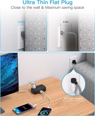 2 Pack Cruise Essentials, 5 Ft Flat Extension Cord, 3 Outlets 4 USB Ports(2 USB C) Flat Plug Power Strip, USB Charging Station with Non Surge Protector for Cruise Ship, Travel, Dorm Room Essentials in Saudi Arabia