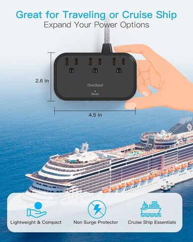 2 Pack Cruise Essentials, 5 Ft Flat Extension Cord, 3 Outlets 4 USB Ports(2 USB C) Flat Plug Power Strip, USB Charging Station with Non Surge Protector for Cruise Ship, Travel, Dorm Room Essentials in Saudi Arabia