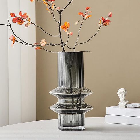 Green Glass Vase Decor: Minimalist Flower Vase for Home Decor Modern Decorative Vase for Living Room Centerpiece Table Entryway Shelf Wedding Decoration in Kuwait