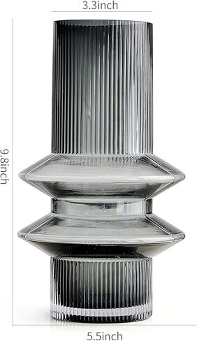 Green Glass Vase Decor: Minimalist Flower Vase for Home Decor Modern Decorative Vase for Living Room Centerpiece Table Entryway Shelf Wedding Decoration in Kuwait