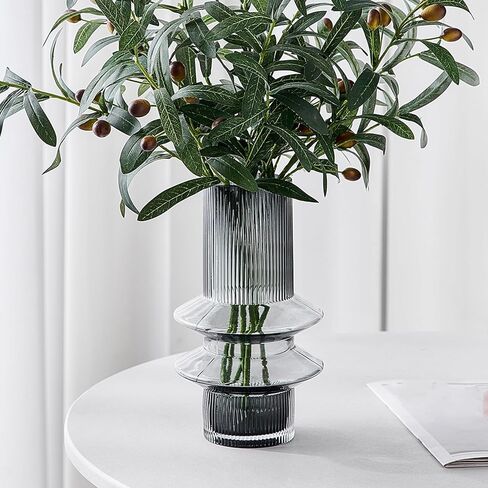 Green Glass Vase Decor: Minimalist Flower Vase for Home Decor Modern Decorative Vase for Living Room Centerpiece Table Entryway Shelf Wedding Decoration in Kuwait