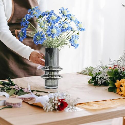 Green Glass Vase Decor: Minimalist Flower Vase for Home Decor Modern Decorative Vase for Living Room Centerpiece Table Entryway Shelf Wedding Decoration in Kuwait