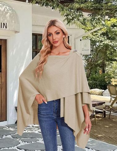 PULI Womens Large Cross Front Poncho Sweater Wrap Topper Knitted Elegant Shawls Cape for Fall Winter in Kuwait