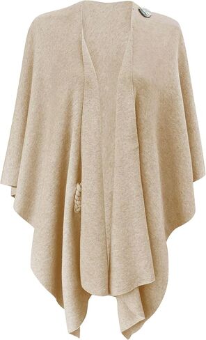 PULI Womens Large Cross Front Poncho Sweater Wrap Topper Knitted Elegant Shawls Cape for Fall Winter in Kuwait