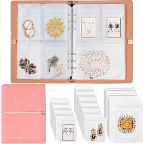 Jewelry Organizer, 2 Pack Jewelry Storage Book with Pockets, Foldable Earrings Travel Album, PU Leather Accessories Holder Booklet for Bracelets Necklace Rings (128 Grids+128 Anti-Oxidation PVC Bags) in Kuwait