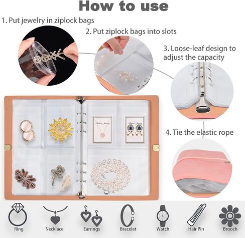 Jewelry Organizer, 2 Pack Jewelry Storage Book with Pockets, Foldable Earrings Travel Album, PU Leather Accessories Holder Booklet for Bracelets Necklace Rings (128 Grids+128 Anti-Oxidation PVC Bags) in Kuwait