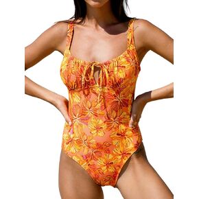 BERLOOK Women’s Tie Floral Sexy One-Piece Tankini Bathing Suits Slimming Swimsuit
