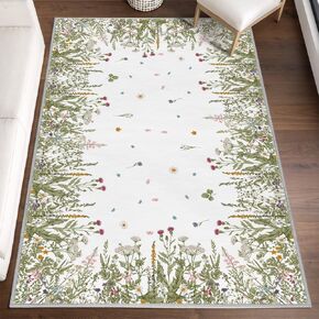 Artoid Mode Wild Floral Antique Herbs Area Rug, Home Decor Low-Profile Area Rugs for Entryway Bedroom Living Room Laundry Room Indoor 5x7 Feet