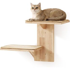 FUKUMARU Cat Wall Shelves, 2 Platform Cat Wall Furniture, Tree Shape Wall-Mounted Cat Floating Shelf with Sisal Mat, Solid Rubber Wood Cat Perch for 16 Inch Drywall, Suitable for Climb, Play, Nap