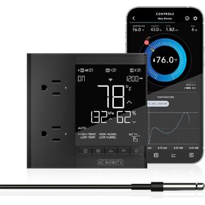 AC Infinity CONTROLLER 79 PRO, WiFi Outlet Controller, Independent Programs for Two Devices, Wall Hang Digital Thermostat with Temperature, Humidity, VPD, & Timer Controls, For Seed Starting Heat Mats