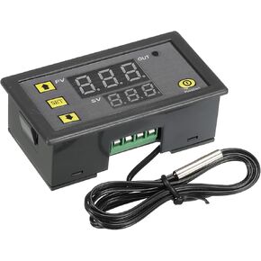 MECCANIXITY 24V DC LED Digital Temperature Controller Thermostat Meter Heating Cooling -20 to 100°C W3230 Relay Output with NTC Temperature Probe Waterproof