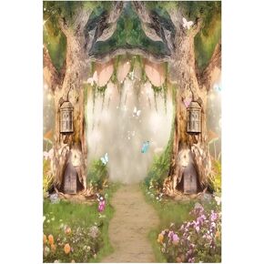 DASHAN Polyester 5x3Ft Spring Backdrop Magic Garden Fairy Tale World Grass Butterfly Wonderland Background for Kids Girl Baby Shower Birthday Party Decoration Studio Photography Banner Booth Props