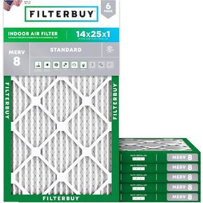 Filterbuy 17x25x1 Air Filter MERV 8 Dust Defense (6-Pack), Pleated HVAC AC Furnace Air Filters Replacement (Actual Size: 16.50 x 24.50 x 0.75 Inches) in Saudi Arabia