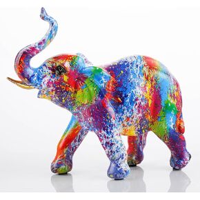 Resin 7.4in Art Colorful Elephant Collectible Figurines, Birthday Christmas Cute Elephant Gifts for Women Children Decoration for Home Office in Saudi Arabia