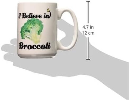 مج 3dRose I Believe in Broccoli، 11 أونصة، أسود/أبيض in Saudi Arabia