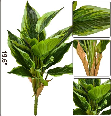 2 Packs Variegated Hosta Artificial Plant 17.7" Faux Green Dieffenbachia Plant Greenery Aesthetic House Plants for Home Indoor Bathroom Table Shelf Desk Office Decor in Saudi Arabia