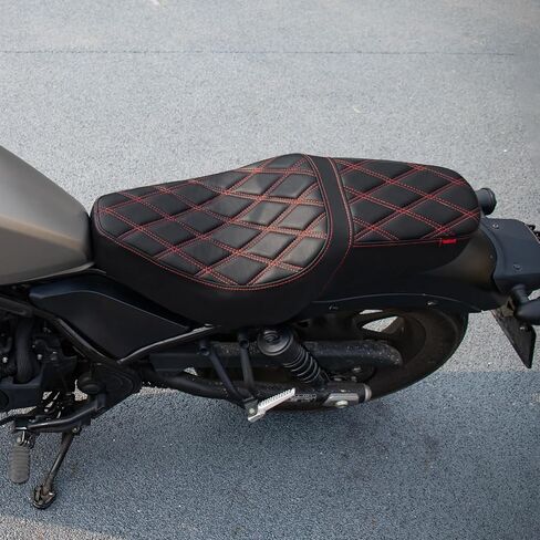 وسادة خياطة ماسية لمقعد الراكب من قطعة واحدة متوافقة مع Honda CMX 300 500 CMX300 CMX500 Rebel300 Rebel500 2017-2023 (خياطة حمراء، نمط ماسي) in Kuwait