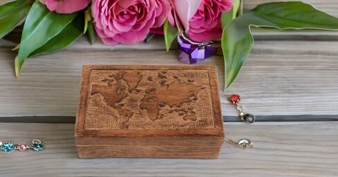 Great Birthday Gift Ideas Handmade Decorative World Map Wooden Jewelry Box Treasure Box Jewelry Organizer Keepsake Box Treasure Chest Trinket Holder Lock Box Watch Box (Natural Finish) in Saudi Arabia