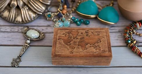 Great Birthday Gift Ideas Handmade Decorative World Map Wooden Jewelry Box Treasure Box Jewelry Organizer Keepsake Box Treasure Chest Trinket Holder Lock Box Watch Box (Natural Finish) in Saudi Arabia