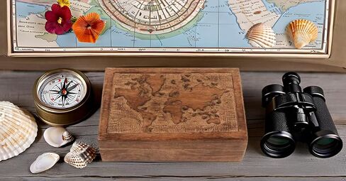 Great Birthday Gift Ideas Handmade Decorative World Map Wooden Jewelry Box Treasure Box Jewelry Organizer Keepsake Box Treasure Chest Trinket Holder Lock Box Watch Box (Natural Finish) in Saudi Arabia