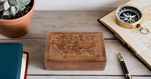 Great Birthday Gift Ideas Handmade Decorative World Map Wooden Jewelry Box Treasure Box Jewelry Organizer Keepsake Box Treasure Chest Trinket Holder Lock Box Watch Box (Natural Finish) in Saudi Arabia