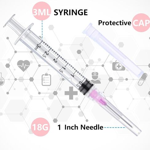 محاقن 3 مل مع إبر 23 جرام 5/8 بوصة، محاقن حقن عينات المختبر للمختبرات العلمية الصناعية، قياس السوائل وتوزيعها - 50 حزمة / صندوق in Kuwait