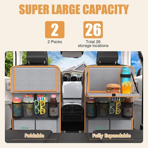 Plzpik Car Backseat Organizer with Tablet Holder,11 Storage Pockets with Foldable Food Tray, Protector Kick Mats for Kids, Travel Accessories Organizer -Black 1 Pack in Saudi Arabia