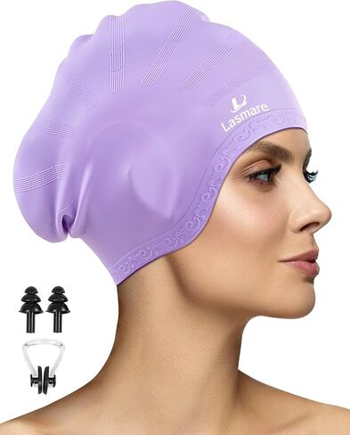 Long Hair Swim Cap for Women Men with 3D Ear Protection, Silicone Swimming Cap for Long/Short Hair to Keep Hair Dry. in Saudi Arabia