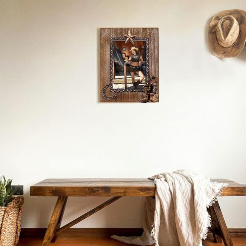 OKSQW 4 x 6 Rustic Wood Picture Frame with Cowboy Design, Solid Wooden Photo Frame with High Definition Glass, Cool Handicrafts Tabletop or Wall Mounting Great for Display for Farmhouse Home Decor. in Saudi Arabia