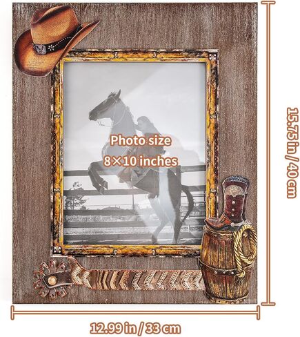 OKSQW 4 x 6 Rustic Wood Picture Frame with Cowboy Design, Solid Wooden Photo Frame with High Definition Glass, Cool Handicrafts Tabletop or Wall Mounting Great for Display for Farmhouse Home Decor. in Saudi Arabia