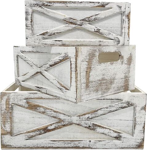 صناديق التعشيش الخشبية من Admired By Nature مع ألواح دانتيل مزخرفة ومقابض مقصوصة، مجموعة من حاويتين للتخزين، بني فاتح in Kuwait