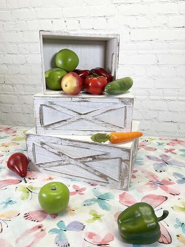 صناديق التعشيش الخشبية من Admired By Nature مع ألواح دانتيل مزخرفة ومقابض مقصوصة، مجموعة من حاويتين للتخزين، بني فاتح in Kuwait