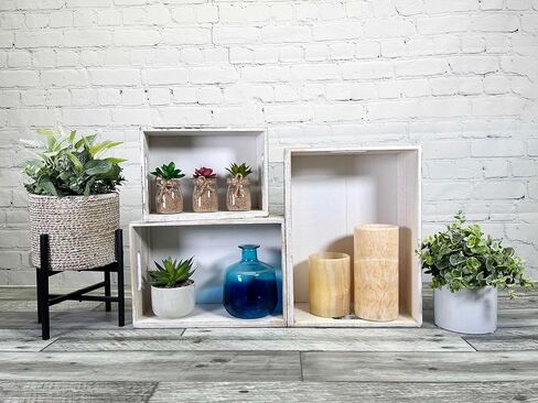 صناديق التعشيش الخشبية من Admired By Nature مع ألواح دانتيل مزخرفة ومقابض مقصوصة، مجموعة من حاويتين للتخزين، بني فاتح in Kuwait