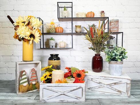 صناديق التعشيش الخشبية من Admired By Nature مع ألواح دانتيل مزخرفة ومقابض مقصوصة، مجموعة من حاويتين للتخزين، بني فاتح in Kuwait