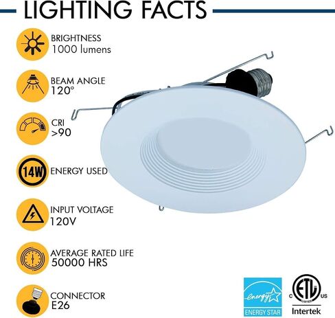 طقم الإضاءة التحديثي AH، حواف عاكسة للضوء، 6 بوصات LED قابلة للتعتيم 5CCT إضاءة غائرة، 14 وات، 1000 لومن، مؤهل ES، مدرج في قائمة UL in Saudi Arabia