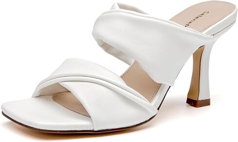 SelenePair Women's Square Open Toe High Heeled Sandals Fashion Stiletto Heel Pumps Backless Peep Toe Slip-on Dress Shoes in Kuwait