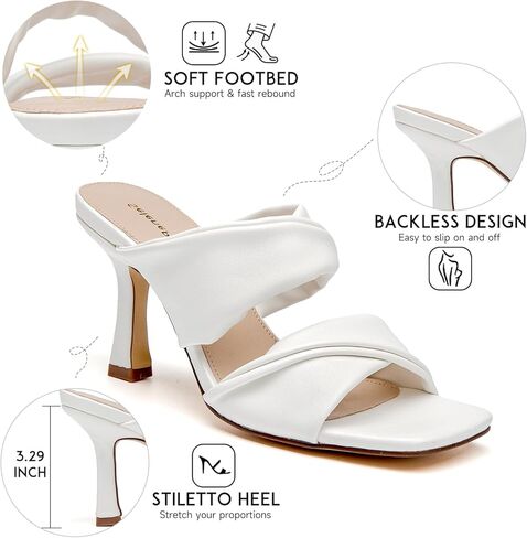 SelenePair Women's Square Open Toe High Heeled Sandals Fashion Stiletto Heel Pumps Backless Peep Toe Slip-on Dress Shoes in Kuwait