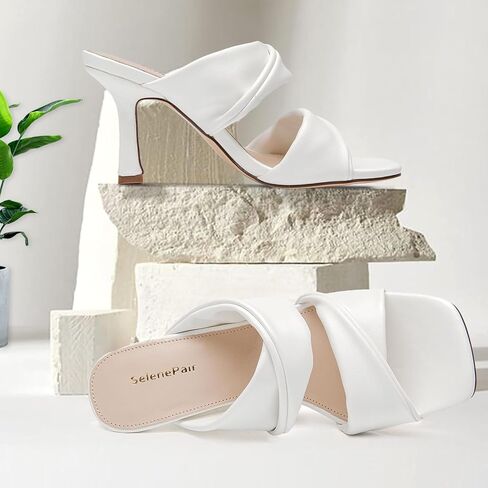 SelenePair Women's Square Open Toe High Heeled Sandals Fashion Stiletto Heel Pumps Backless Peep Toe Slip-on Dress Shoes in Kuwait