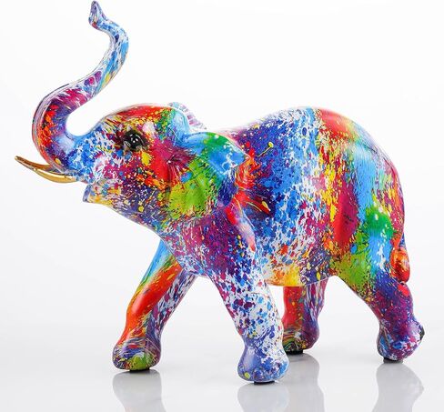 Resin 7.4in Art Colorful Elephant Collectible Figurines, Birthday Christmas Cute Elephant Gifts for Women Children Decoration for Home Office in Saudi Arabia
