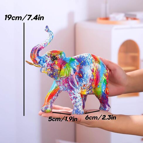 Resin 7.4in Art Colorful Elephant Collectible Figurines, Birthday Christmas Cute Elephant Gifts for Women Children Decoration for Home Office in Saudi Arabia