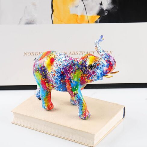 Resin 7.4in Art Colorful Elephant Collectible Figurines, Birthday Christmas Cute Elephant Gifts for Women Children Decoration for Home Office in Saudi Arabia