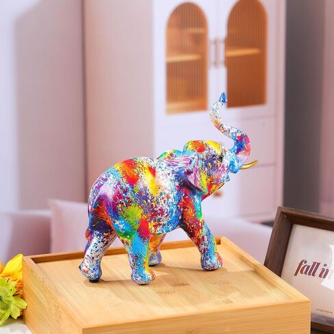 Resin 7.4in Art Colorful Elephant Collectible Figurines, Birthday Christmas Cute Elephant Gifts for Women Children Decoration for Home Office in Saudi Arabia
